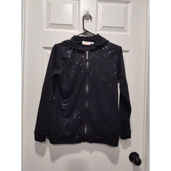 Quacker Factory Woman's XSmall black zip up hoodie with sequins and pockets - Picture 6 of 9
